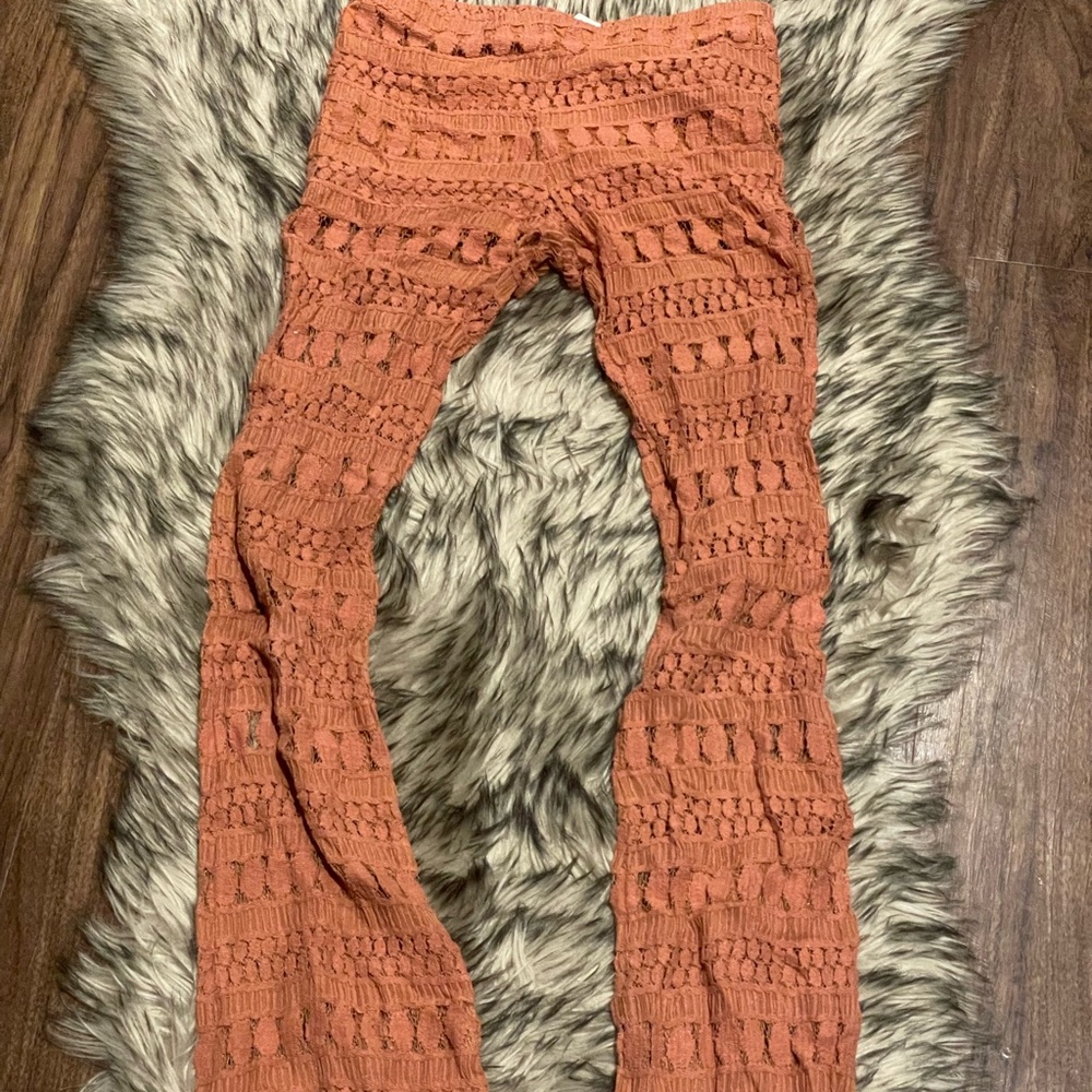 Bohemian Crochet Bell Bottom Pants - Rust